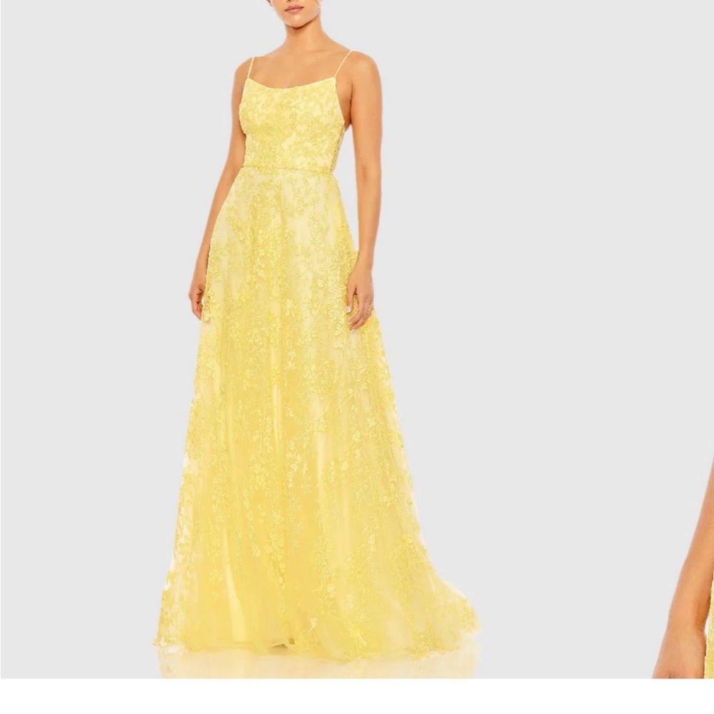 Mac Duggal Sunshine Yellow Lace Gown